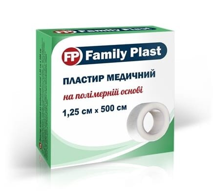 Пластир медичний «FP Family Plast» на полімерній основі 1,25 см х 500 см, 1 штука