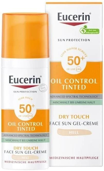 Гель-крем сонцезахисний для обличчя Eucerin Sun SPF50+ Oil Control з тонуючим ефектом світлий тон (87937), 50 мл