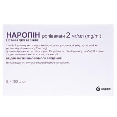 Наропін розчин д/ін. 2 мг/мл по 100 мл №5 у конт.