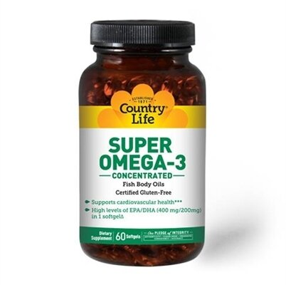 Омега-3 Country Life Super Omega-3, концентрований риб'ячий жир, 60 м'яких капсул