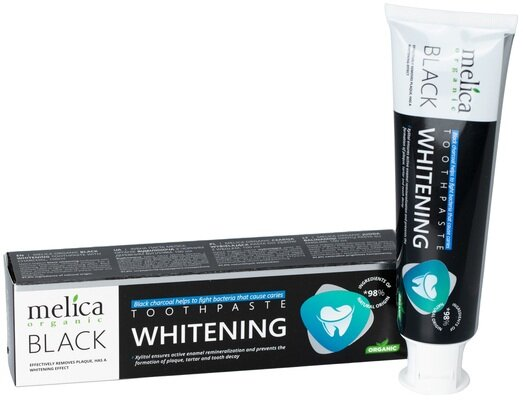 Зубна паста Melica Organic відбілювальна з чорним деревним вугіллям, 100 мл