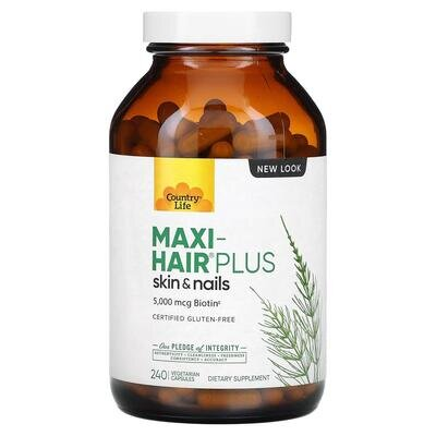 Вітаміни для волосся, шкіри та нігтів Country Life Maxi-Hair Plus skin & nails, 240 вегетаріанських капсул