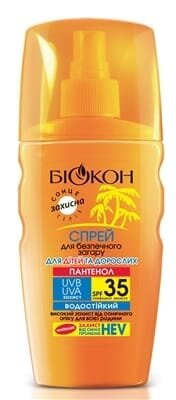 Спрей Біокон Пантенол, SPF 35, для безпечної засмаги, для дітей і дорослих, 160 мл