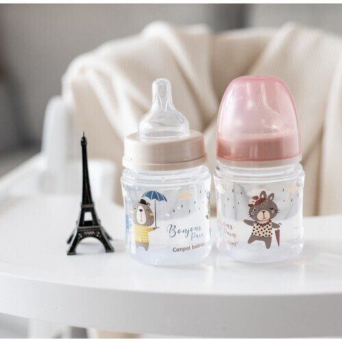 Пляшечка Canpol Babies Easystart Bonjour Paris 35/231_pin антиколікова з широким отвором, рожева, 120 мл