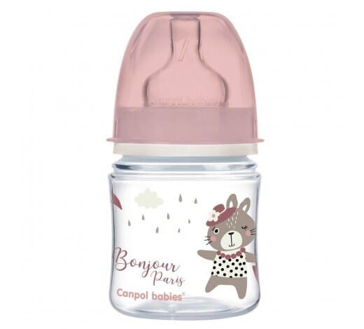 Пляшечка Canpol Babies Easystart Bonjour Paris 35/231_pin антиколікова з широким отвором, рожева, 120 мл
