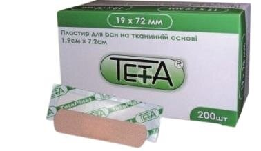 Пластир бактерицидний Teta на тканинній основі 1,9 см х 7,2 см, 200 штук