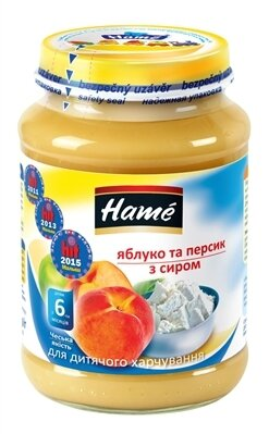 Пюре фруктове Hame Яблуко і персик з сиром, 190 г