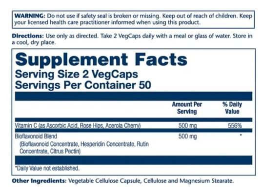 Вітамін С і біофлавоноїди Solaray Vitamin C & Bioflavonoid 1:1 500 мг, 100 веганських капсул