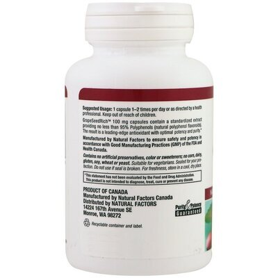 Екстракт виноградних кісточок Natural Factors GrapeSeedRich Grape Seed Extract 100 мг, 60 капсул