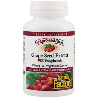 Екстракт виноградних кісточок Natural Factors GrapeSeedRich Grape Seed Extract 100 мг, 60 капсул