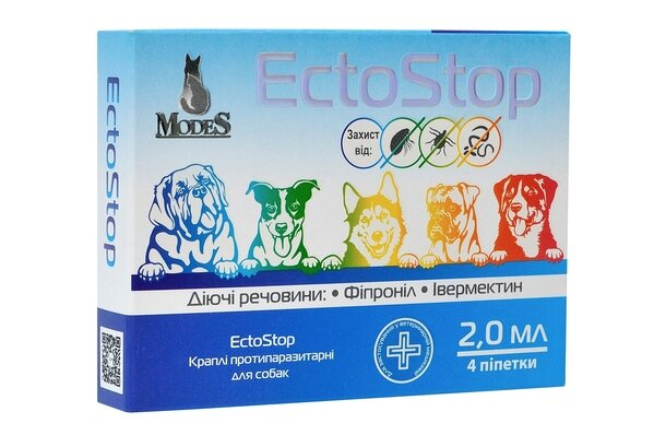 ЕктоСтоп ModeS краплі протипаразитарні для собак 10-30 кг, 4 піпетки по 2 мл