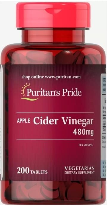 Яблучний оцет Puritan's Pride Apple Cider Vinegar 480 мг, 200 таблеток
