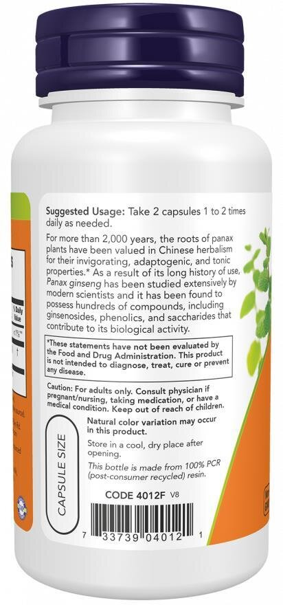 Женьшень NOW Panax Ginseng 500 мг вег. капсули №100