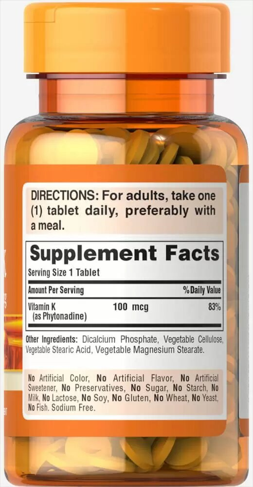 Вітамін К Puritan's Pride Vitamin К 100 мкг, 100 таблеток