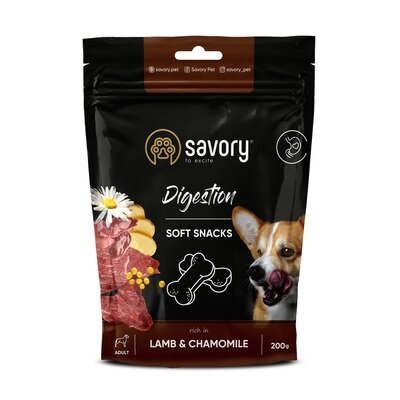 Ласощі м’які для собак Savory для покращення травлення, ягня та ромашка, 200 г