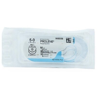 Шовний матеріал хірургічний Prolene W8556 р. USP 5/0 (1) нерозсмоктуючий довжина 90 см, голка колюча 17 мм, 1/2 кола