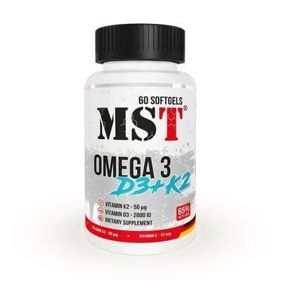 Омега-3 MST Nutrition Omega 3+ D3 + K2, 60 гелевих капсул