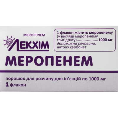 Меропенем порошок для р-ну д/ін. по 1000 мг №1 у флак.