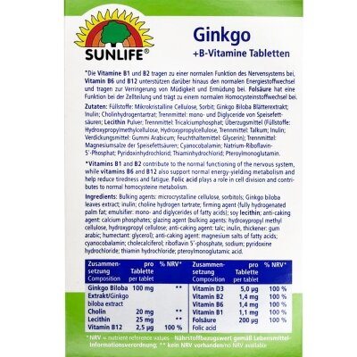 Вітаміни Sunlife Ginkgo + B-Vitamine таблетки №32