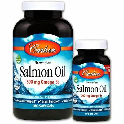 Жир Лосося Carlson Labs Norwegian Salmon Oil Норвезька серія 500 мг, 180 + 50 капсул