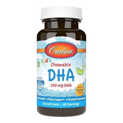 Омега-3 для дітей Carlson Labs Kid's Chewable DHA 100 mg зі смаком апельсину капсули №60