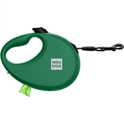Повідець-рулетка для собак Collar WAUDOG R-leash з контейнером для пакетів, до 20 кг, світловідбивна стрічка, розмір М, зелений, 5 м