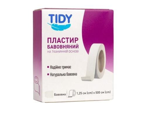 Пластир медичний Tidy на тканинній основі 1,25 см х 500 см, 1 штука