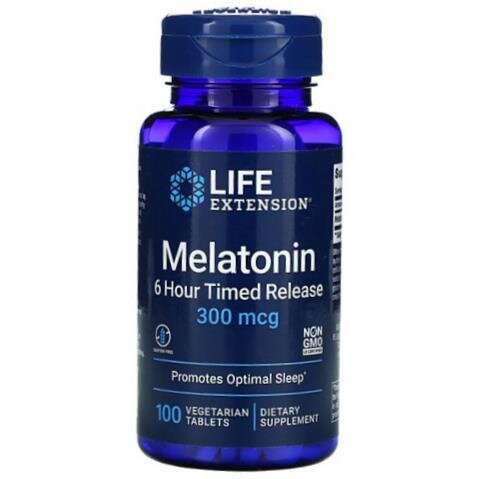 Мелатонін Life Extension Melatonin 6 Hour Timed Release 300, 100 веганських таблеток