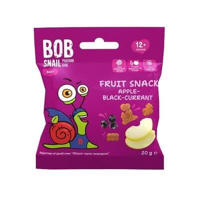 Снек Bob Snail Baby фруктово-ягідний для дітей з 12 місяців Яблуко-Чорна смородина, 20 г