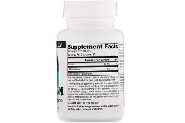Фенілаланін Source Naturals L-Phenylalanine 500 мг, 100 таблеток