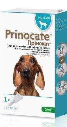 Краплі на холку Prinocat Спот-он від бліх та паразитів для собак вагою від 4 до 10 кг, 1 піпетка по 1 мл