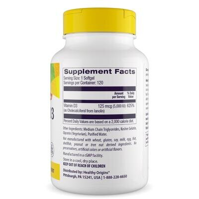 Вітамін D3 в олії МСТ Healthy Origins Vitamin D3 in MCT Oil 5000 МО, 120 гелевих капсул