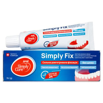 Зубний крем Simply Care Oral Simply Fix для фіксації зубних протезів, нейтральний смак, 70 мл