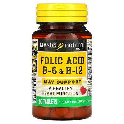 Фолієва кислота B6 та B12 Mason Natural Folic Acid B6 & B12, 90 таблеток