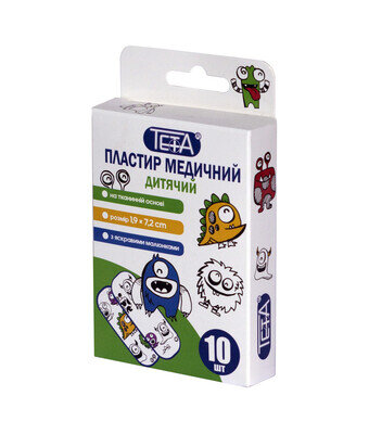 Пластир бактерицидний Teta Дитячий на тканій основі 1,9 см х 7,2 см, 10 штук