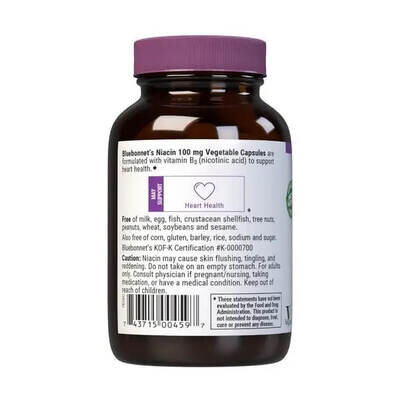 Нiaцин (В3) Bluebonnet Nutrition Niacin 100 мг вег. капсули №90