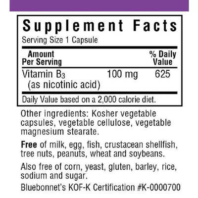 Нiaцин (В3) Bluebonnet Nutrition Niacin 100 мг вег. капсули №90