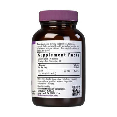 Нiaцин (В3) Bluebonnet Nutrition Niacin 100 мг вег. капсули №90