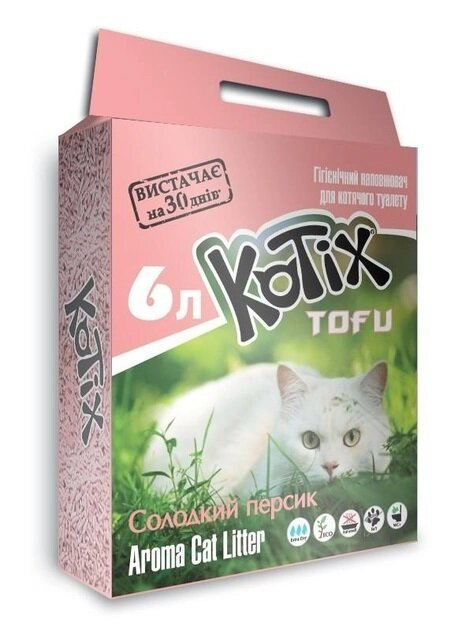 Наповнювач для котячого туалету Kotix Тофу Honey Peach соєвий грудкувальний, 6 л (2,55 кг)