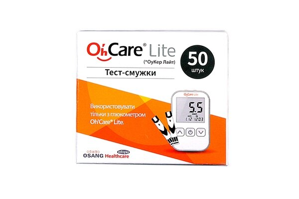 Тест-смужки Oh`Care Lite для визначення глюкози в крові, 50 штук