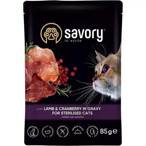 Корм вологий для стерилізованих котів Savory ягня з журавлиною у соусі, 85 г
