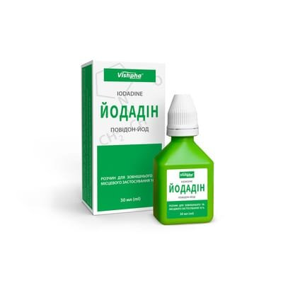 Йодадін розчин д/зовн. та місц. заст. 10 % по 30 мл у флак.