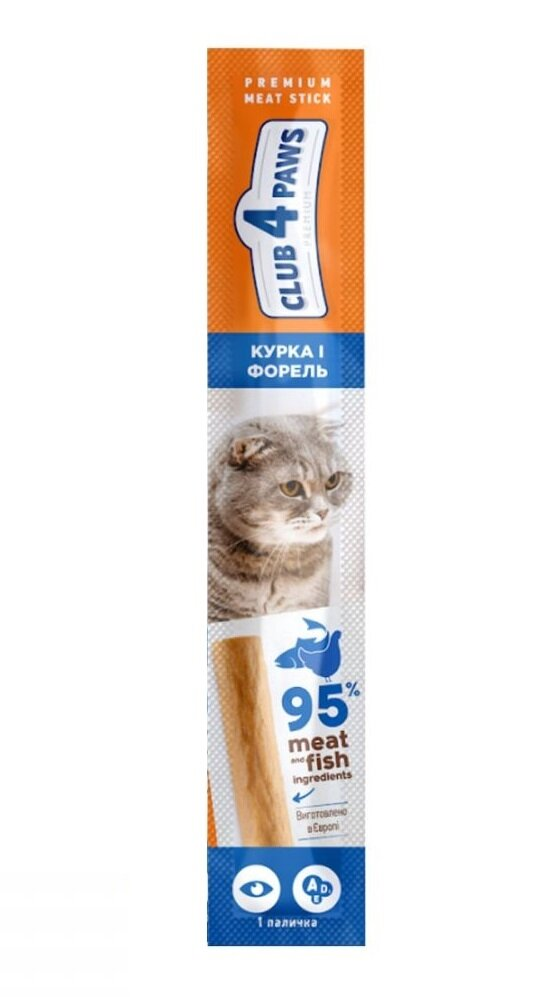 Ласощі для кішок Club 4 Paws М'ясна паличка Премуім, курка і форель, 5 г