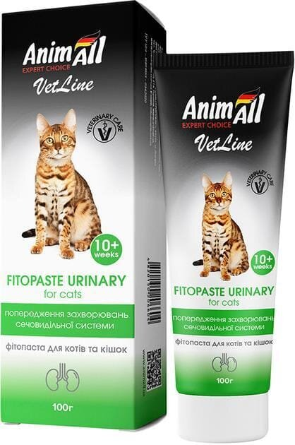 Фітопаста для котів AnimAll VetLine Fitopaste Urinary для запобігання захворювань сечовидільної системи, 100 г