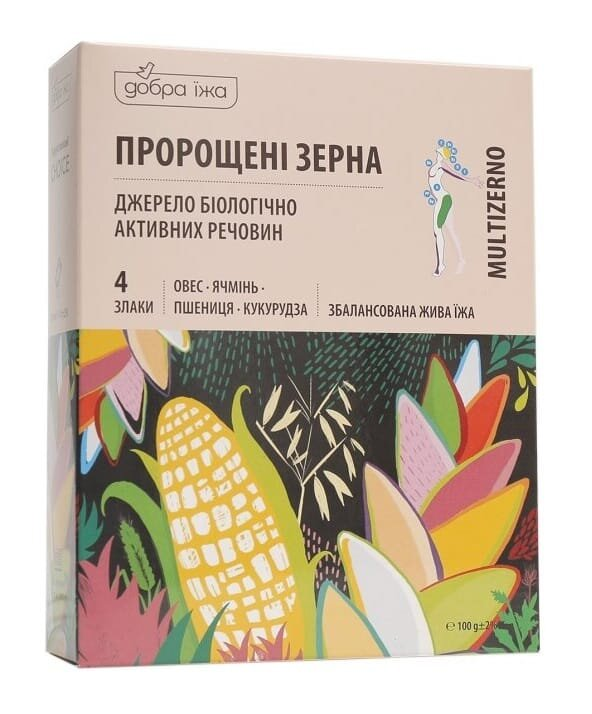 Біодобавка Добра Їжа Пророщені зерна вівса, ячменю, пшениці, кукурудзи №10 у стиках
