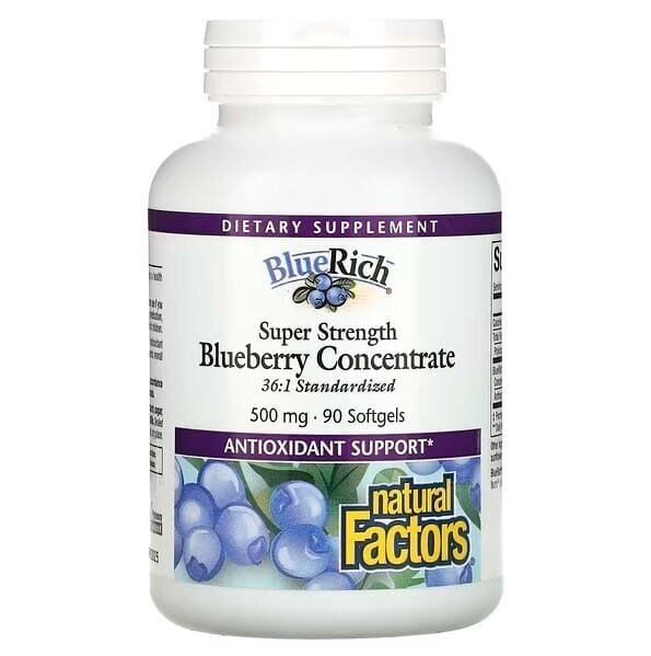 Концентрат чорниці Natural Factors BlueRich Blueberry Concentrate 500 мг, 90 таблеток