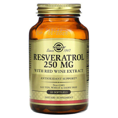 Ресвератрол Solgar Resveratrol 250 мг with Red Wine Extract м'які капсули №60