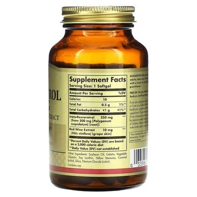 Ресвератрол Solgar Resveratrol 250 мг with Red Wine Extract м'які капсули №60