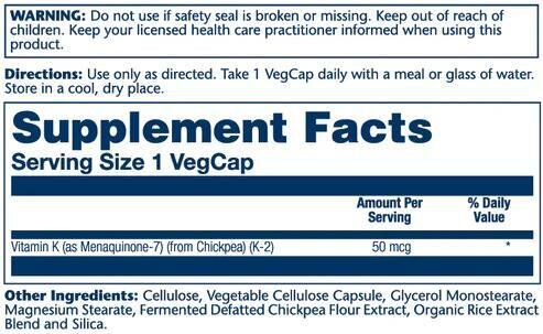 Вітамін К-2 (МК7) Solaray Vitamin К-2 50 мкг, 30 веганських капсул