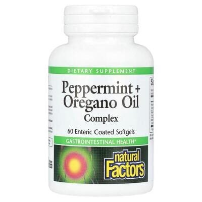 Комплекс олії перцевої м'яти та орегано Natural Factors Peppermint + Oregano Oil Complex, 60 кишковорозчинних таблеток
